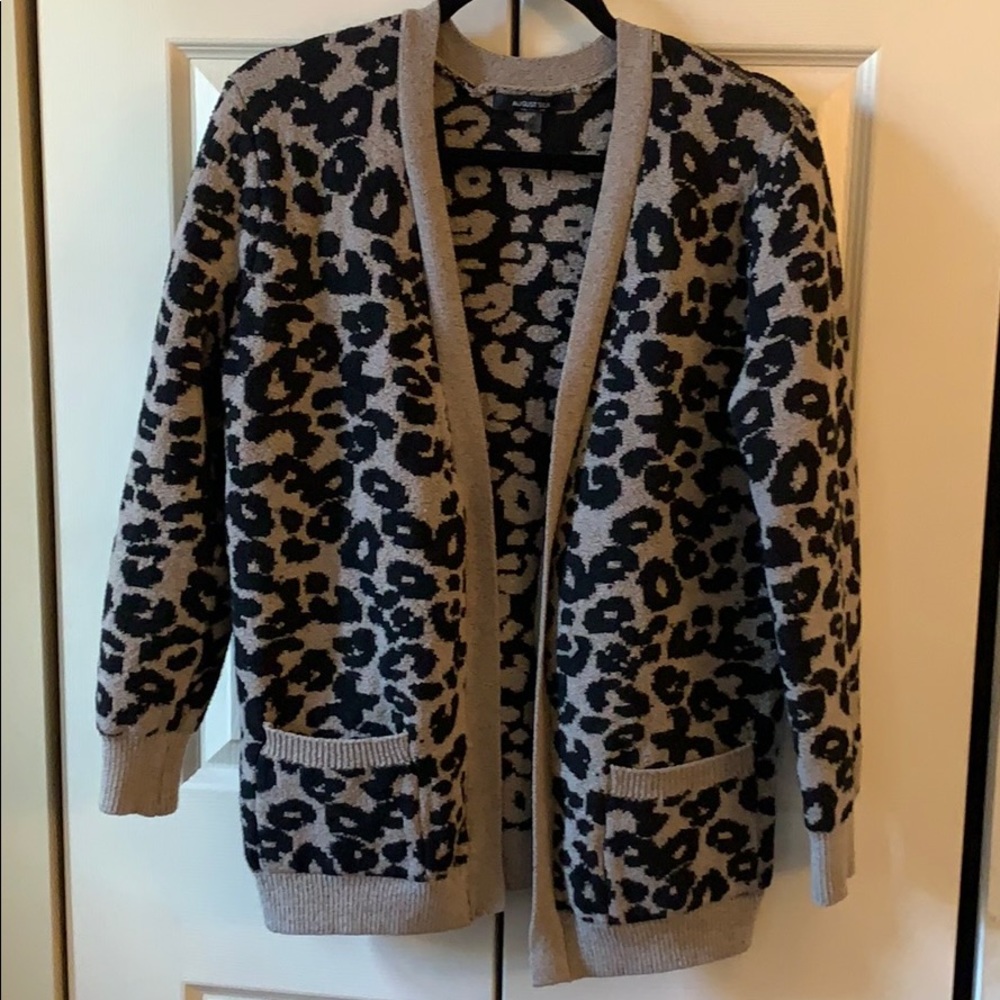 August Silk Chunky Cheetah Cardigan Sweater